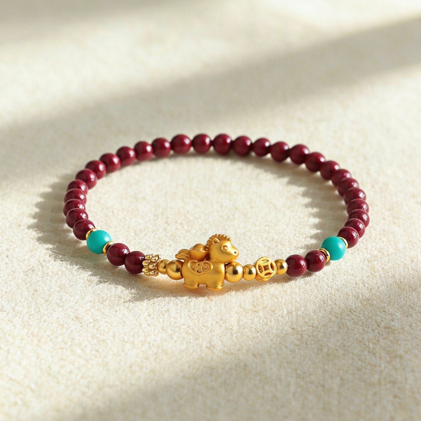 Silver Horse Cinnabar Fortune Bracelet