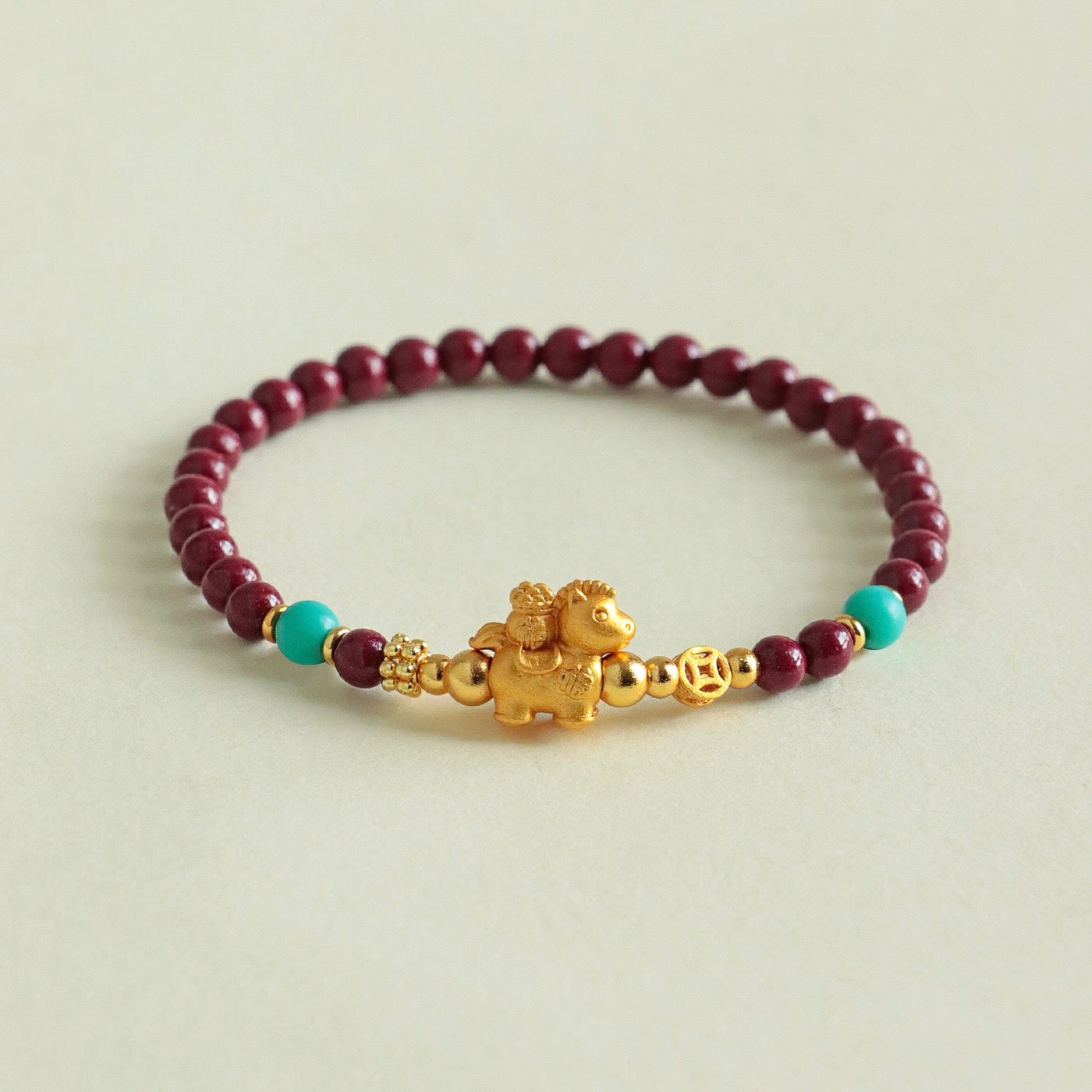 Silver Horse Cinnabar Fortune Bracelet