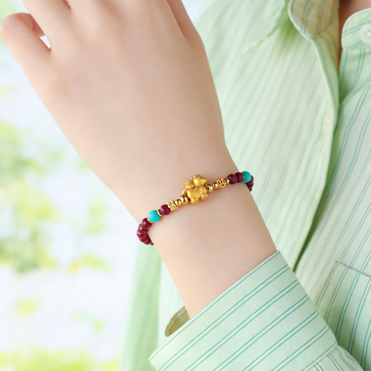 Silver Horse Cinnabar Fortune Bracelet