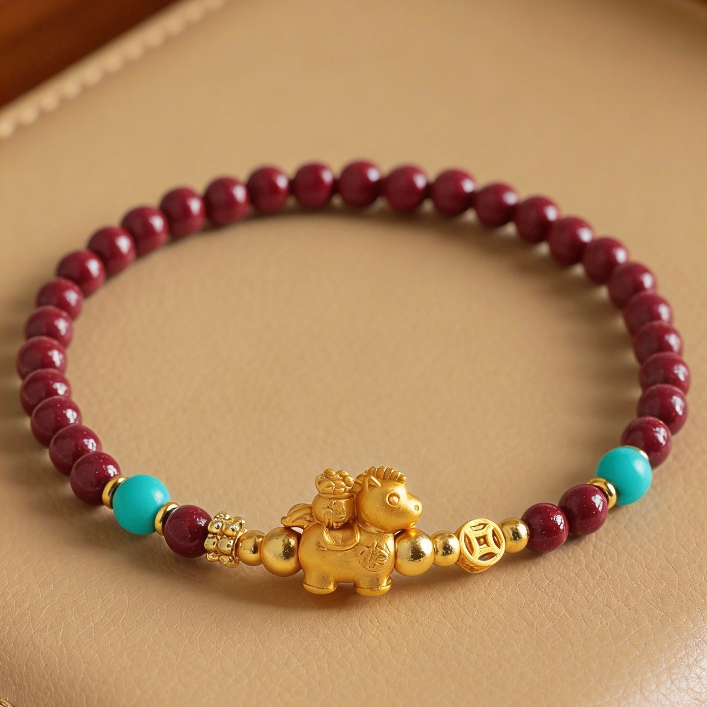 Silver Horse Cinnabar Fortune Bracelet