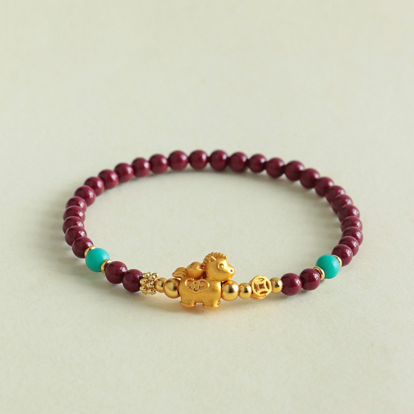 Silver Horse Cinnabar Fortune Bracelet