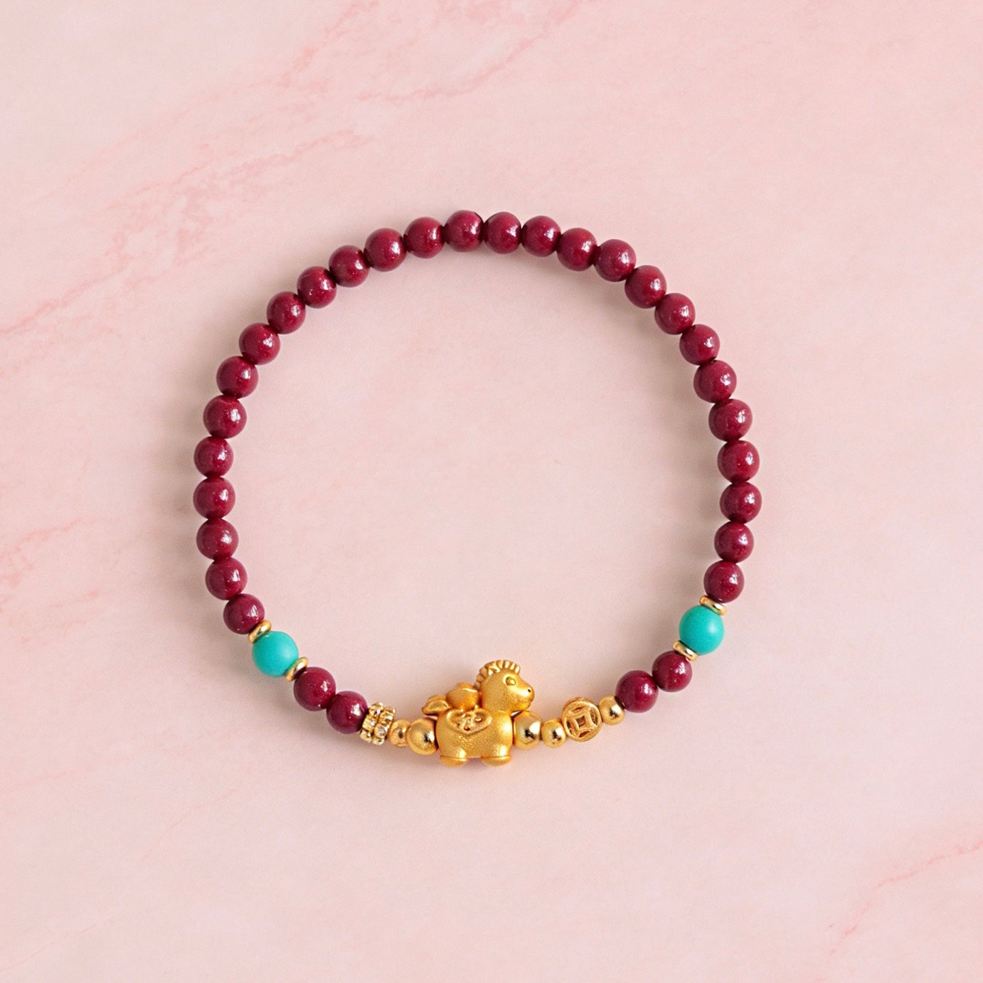 Silver Horse Cinnabar Fortune Bracelet