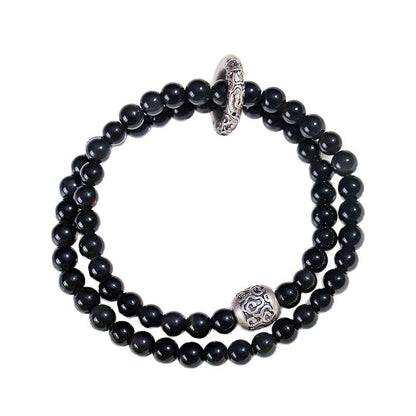 Silver Obsidian Double Wrap Bracelet