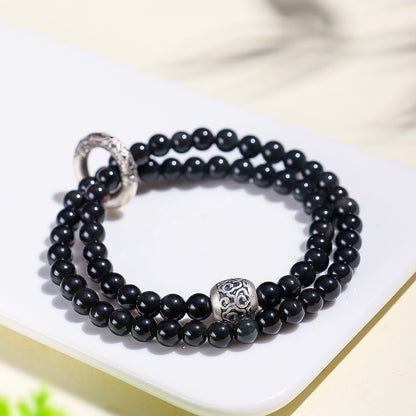 Silver Obsidian Double Wrap Bracelet