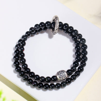 Silver Obsidian Double Wrap Bracelet