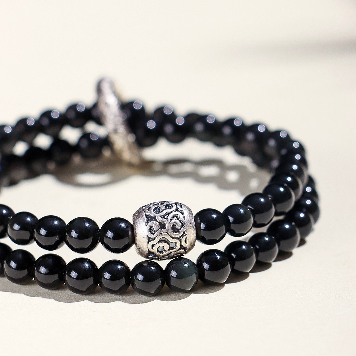 Silver Obsidian Double Wrap Bracelet