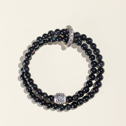 Silver Obsidian Double Wrap Bracelet