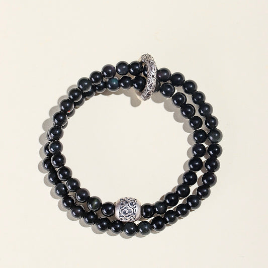Silver Obsidian Double Wrap Bracelet