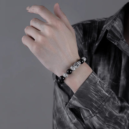 Silver Pixiu Obsidian Wealth Bracelet