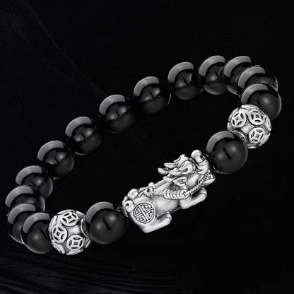 Silver Pixiu Obsidian Wealth Bracelet