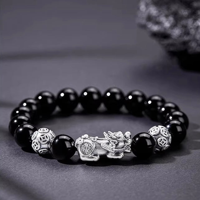 Silver Pixiu Obsidian Wealth Bracelet