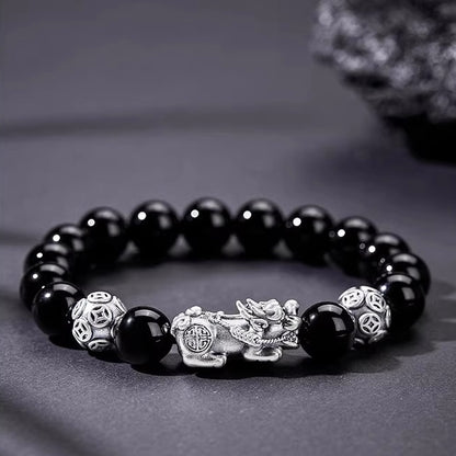 Silver Pixiu Obsidian Wealth Bracelet