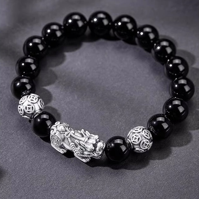 Silver Pixiu Obsidian Wealth Bracelet
