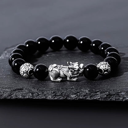 Silver Pixiu Obsidian Wealth Bracelet