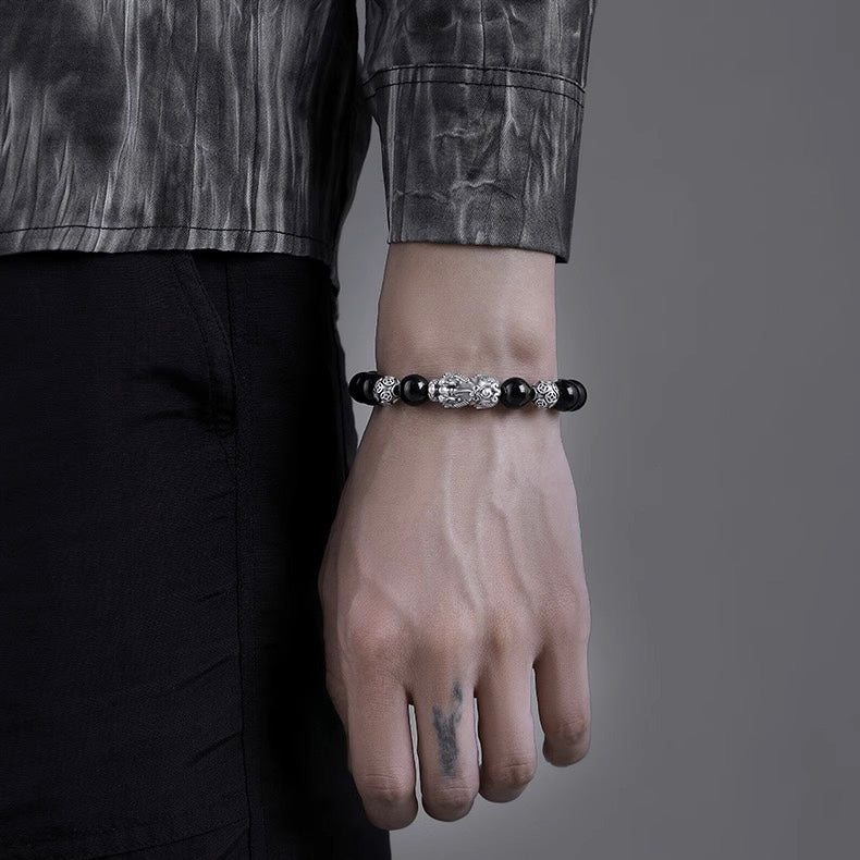 Silver Pixiu Obsidian Wealth Bracelet