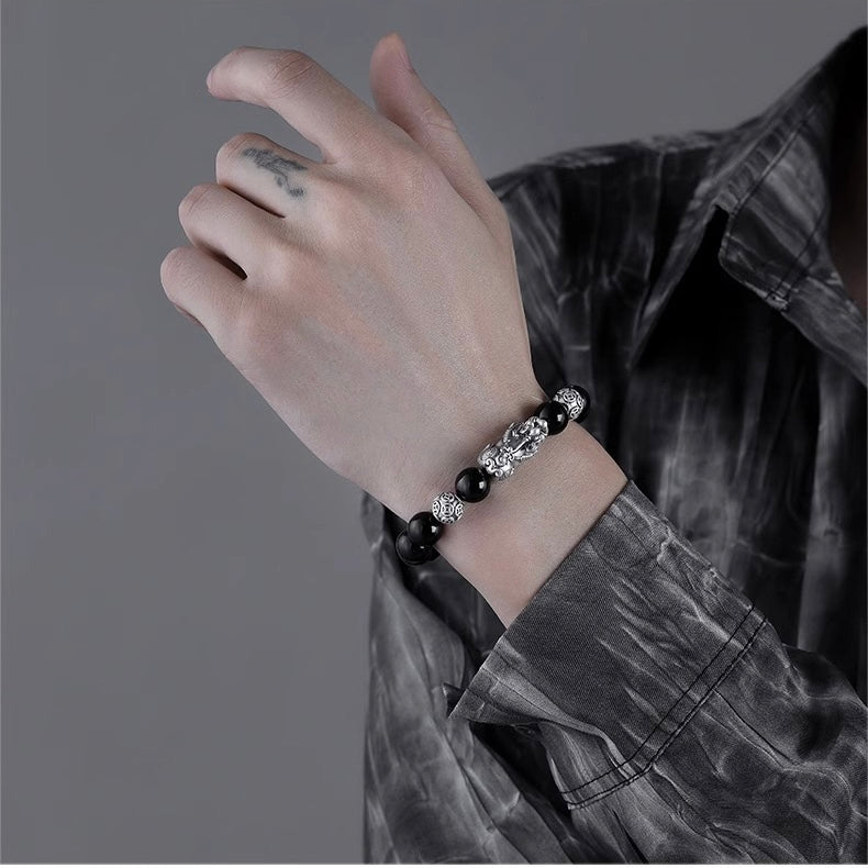 Silver Pixiu Obsidian Wealth Bracelet