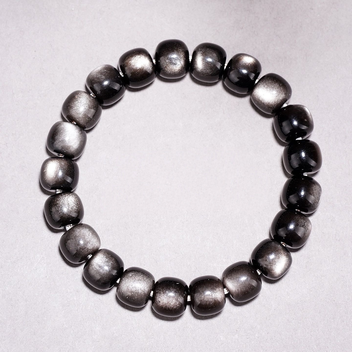 Silver Sheen Obsidian Barrel Bracelet