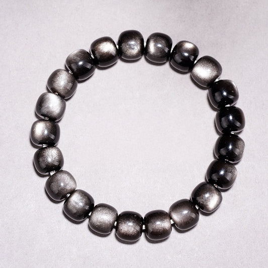 Silver Sheen Obsidian Barrel Bracelet
