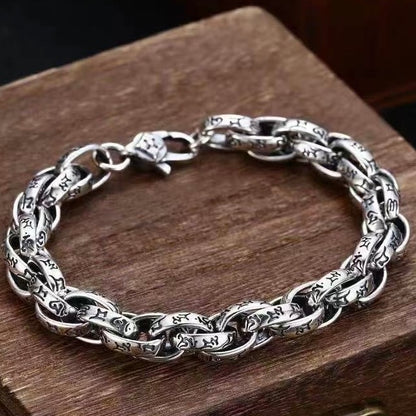 Six-Mantra Engraved Link Bracelet