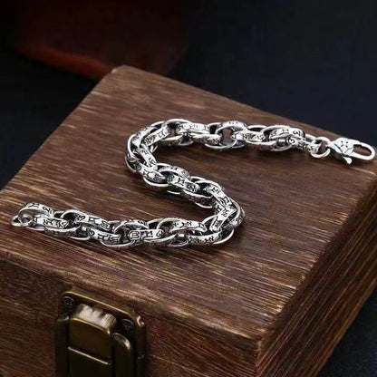 Six-Mantra Engraved Link Bracelet