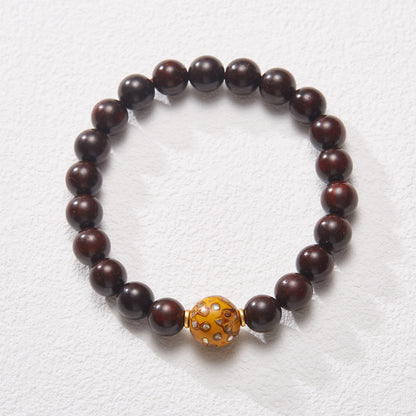 Small Leaf Red Sandalwood with colorful lacquer beads Serenity Bracelet
