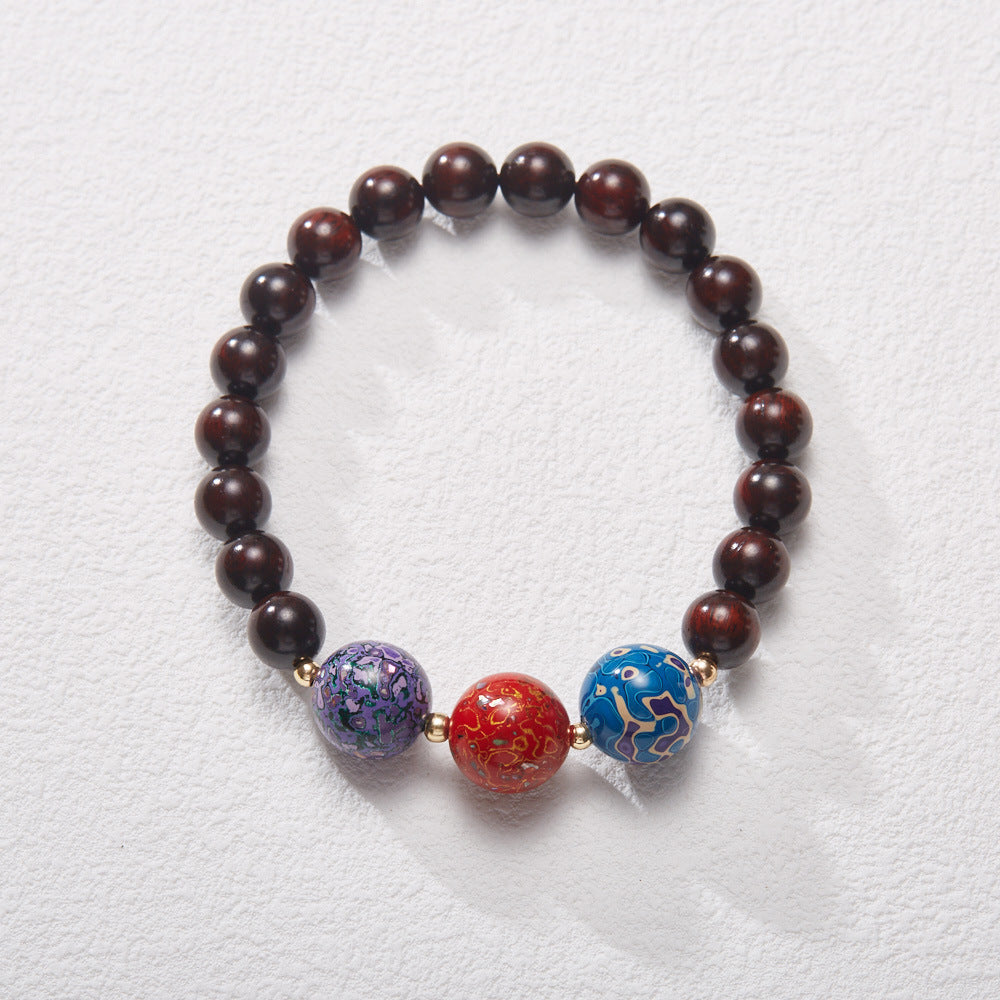 Small Leaf Red Sandalwood with colorful lacquer beads Serenity Bracelet