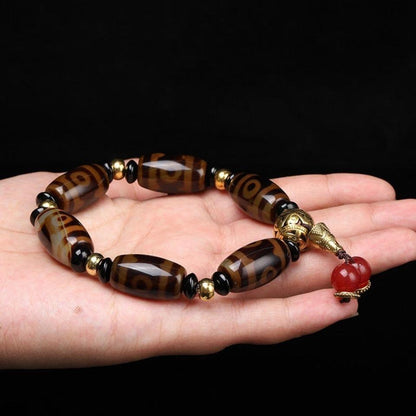 Tibetan Nine-Eye Dzi Bead Fortune Charm Bracelet