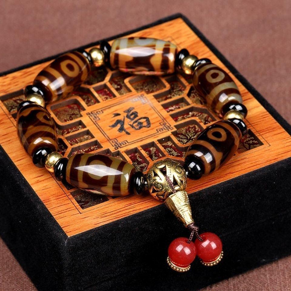 Tibetan Nine-Eye Dzi Bead Fortune Charm Bracelet