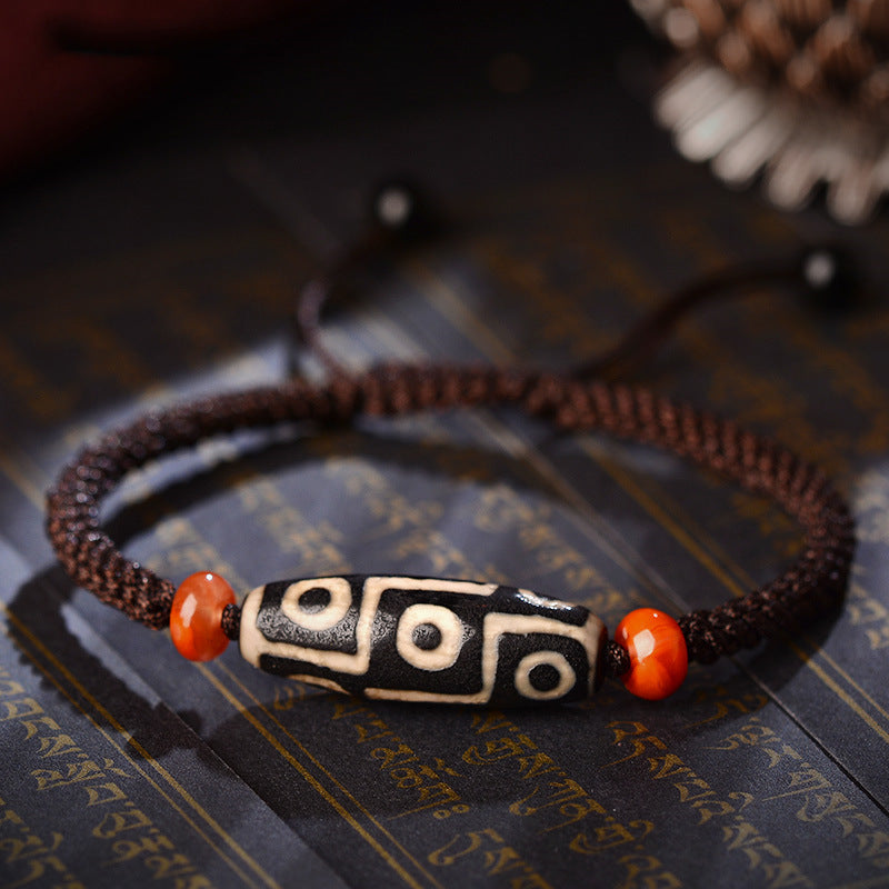 Tibetan Nine-Eye Dzi Bead Prosperity String Bracelet