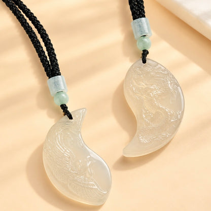 White Chalcedony Dragon Phoenix Harmony Couple Necklaces