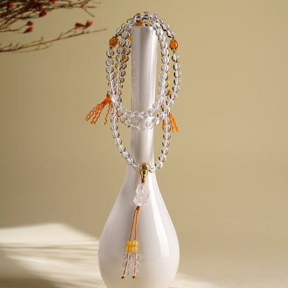 White Quartz Amber Pixiu Mala Bracelet
