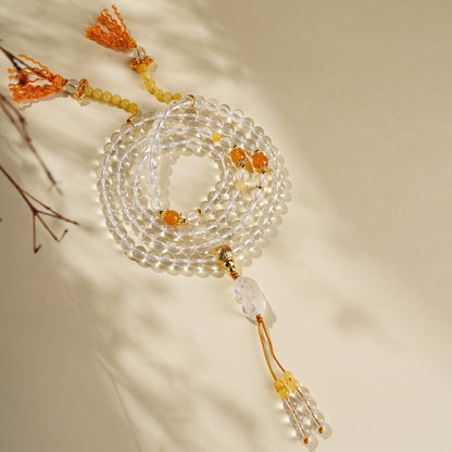 White Quartz Amber Pixiu Mala Bracelet