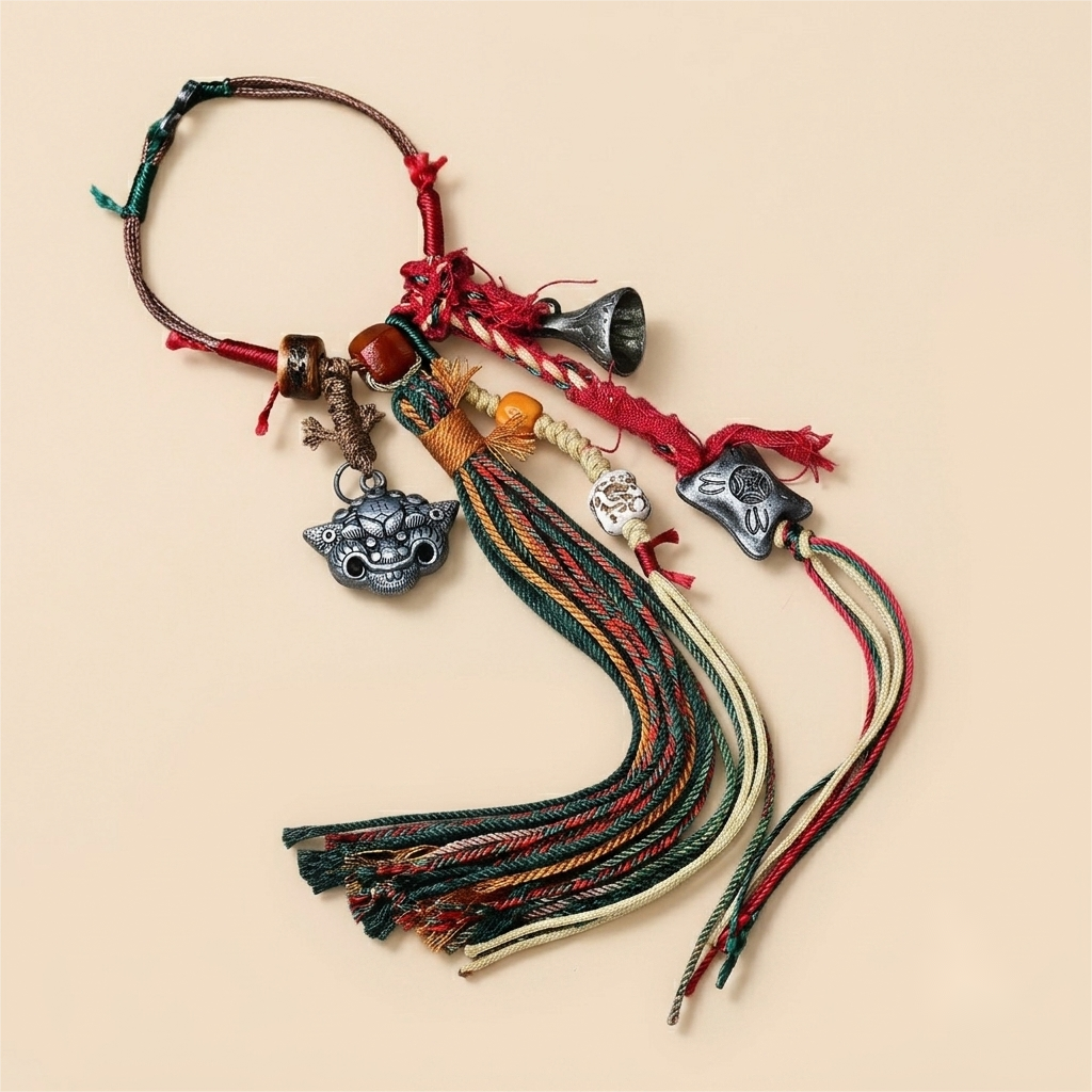 Handwoven Tibetan Sky Iron Tassel Charm