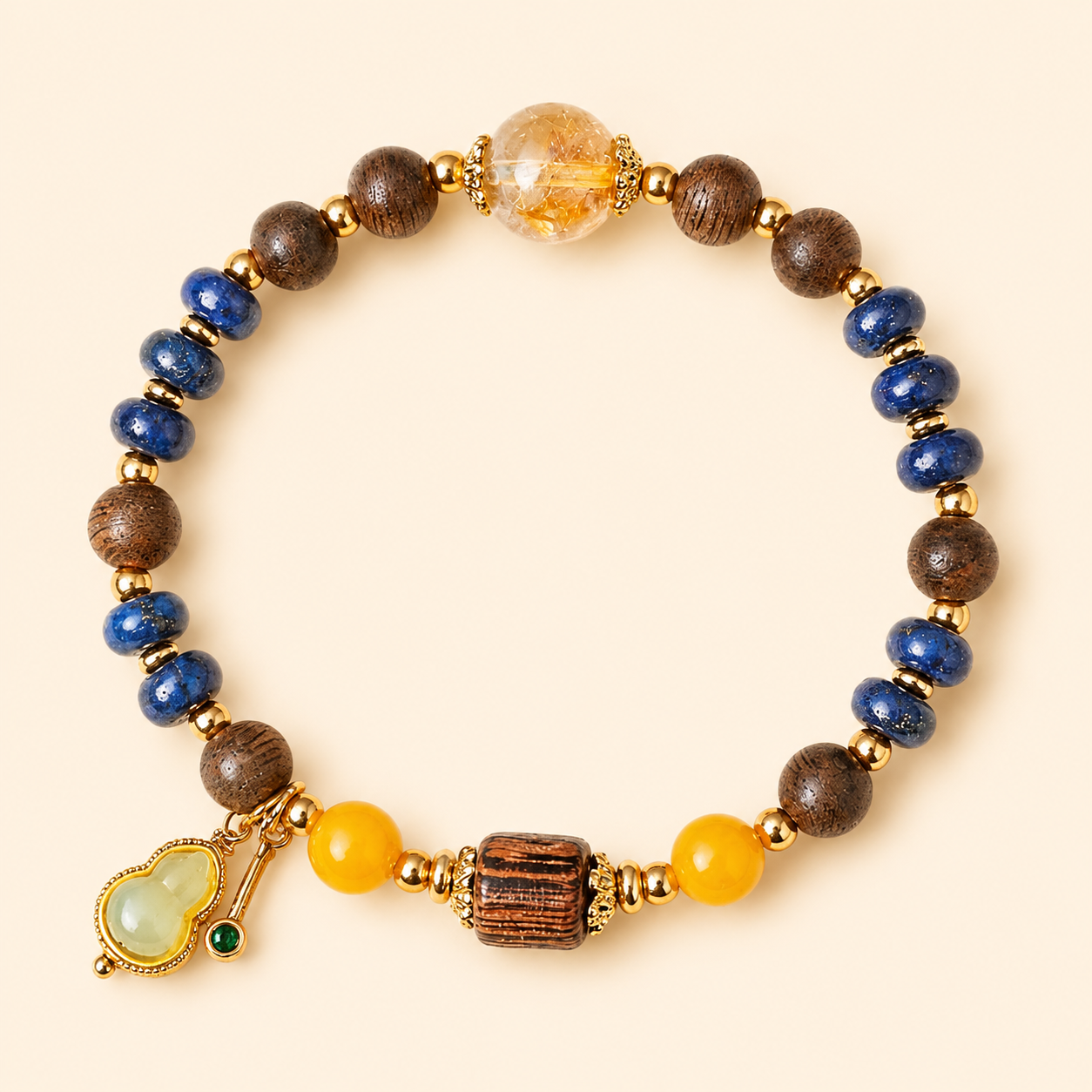 Fortune & Karma Lapis Lazuli Agarwood Fortune Gourd Bracelet