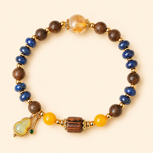 Fortune & Karma Lapis Lazuli Agarwood Fortune Gourd Bracelet