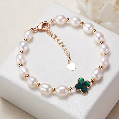 Pearl Four Leaf Clover Wealth Chain Bracelet - Fortune & Karma
