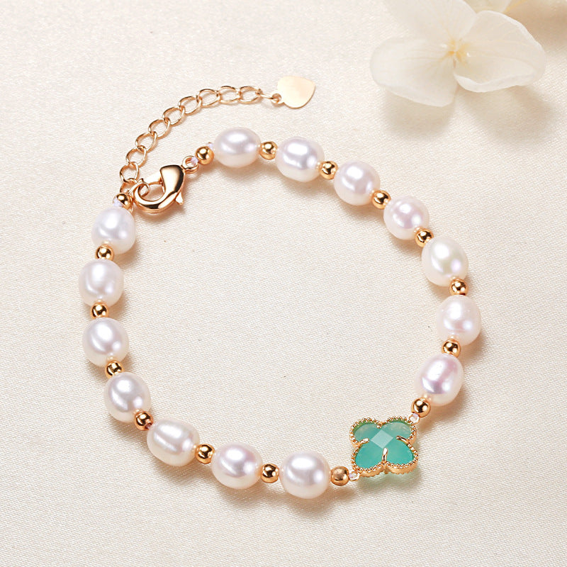 Pearl Four Leaf Clover Wealth Chain Bracelet - Fortune & Karma