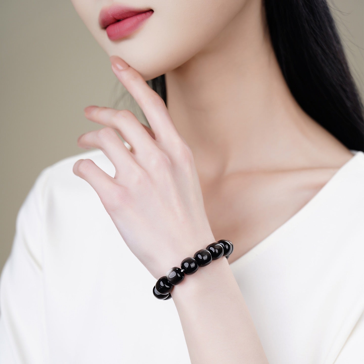Silver Sheen Obsidian Barrel Bracelet