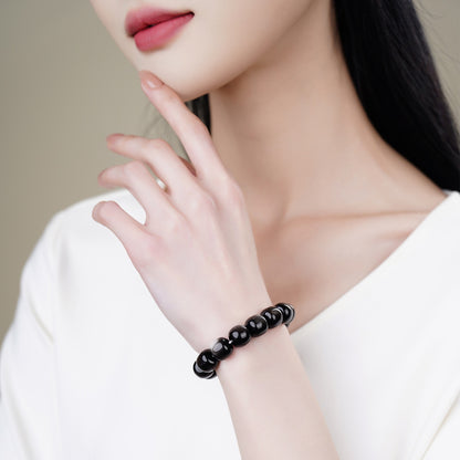 Silver Sheen Obsidian Barrel Bracelet