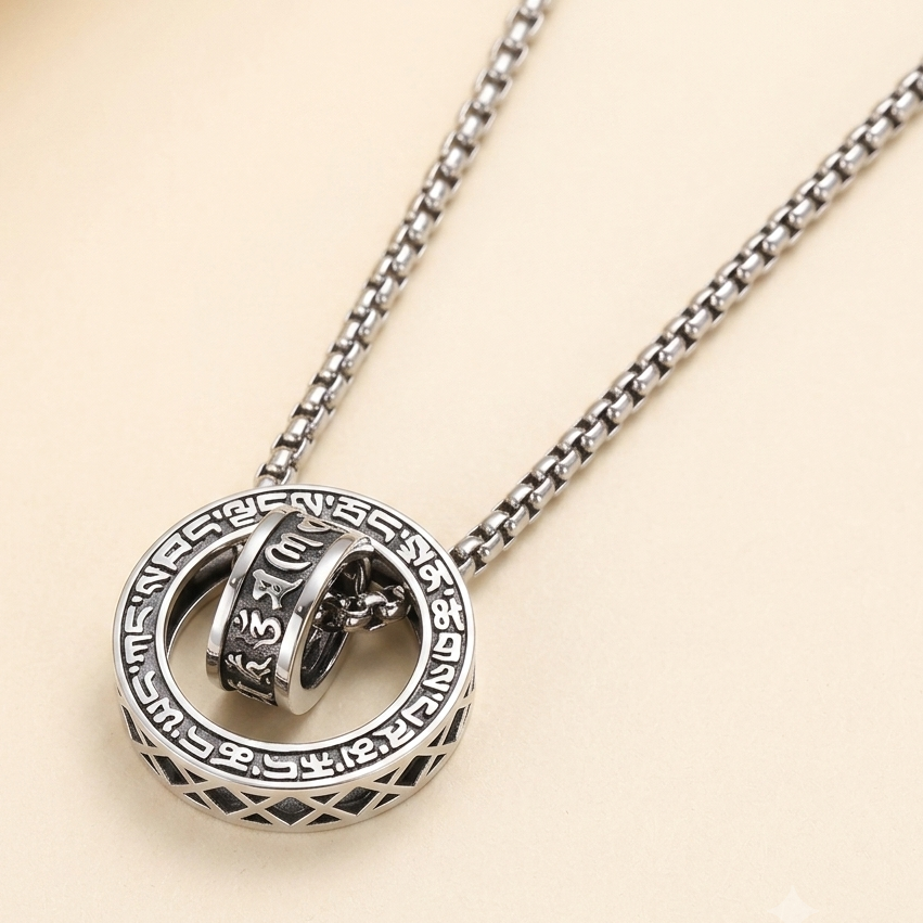 Six-Mantra Peace Buckle Men’s Necklace