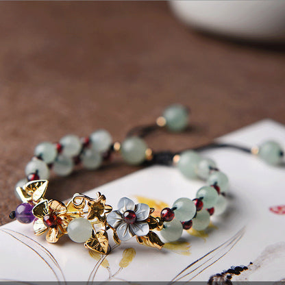 Green Aventurine Garnet Bead Flower Petal Luck Bracelet - Fortune & Karma