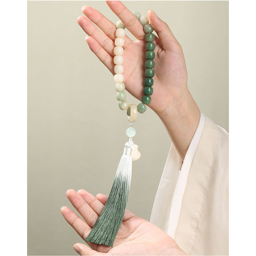 Natural Gradient Bodhi Seed Fortune Money Bag Lotus Wisdom Tassel Wrist Mala - Fortune & Karma