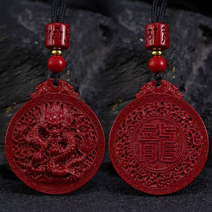 Natural Cinnabar Dragon Protection Necklace Pendant - Fortune & Karma