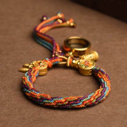 Tibetan Om Mani Padme Hum Dreamcatcher Luck Colorful Reincarnation Knot String Bracelet - Fortune & Karma