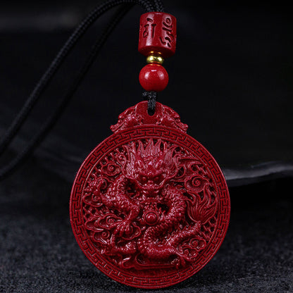 Natural Cinnabar Dragon Protection Necklace Pendant - Fortune & Karma