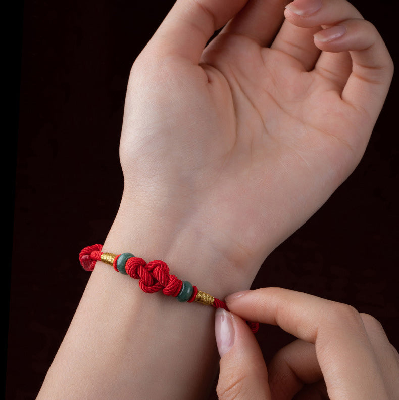 Red String Jade Luck Fortune Knot Braided Couple Bracelet - Fortune & Karma