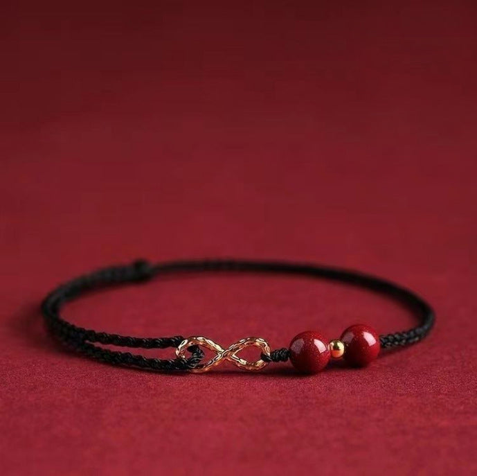 Cinnabar Blessing Red String 14K Gold Infinity Symbol Bracelet Anklet - Fortune & Karma