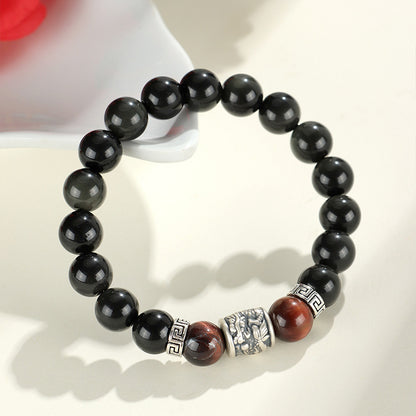 Silver Prayer Wheel Obsidian Bracelet