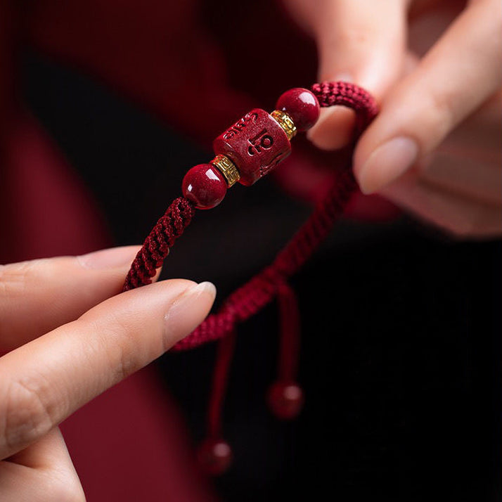 Tibet Cinnabar Om Mani Padme Hum Engraved Blessing Braided Bracelet - Fortune & Karma
