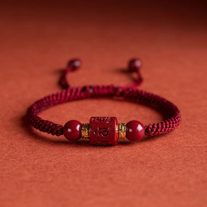 Tibet Cinnabar Om Mani Padme Hum Engraved Blessing Braided Bracelet - Fortune & Karma